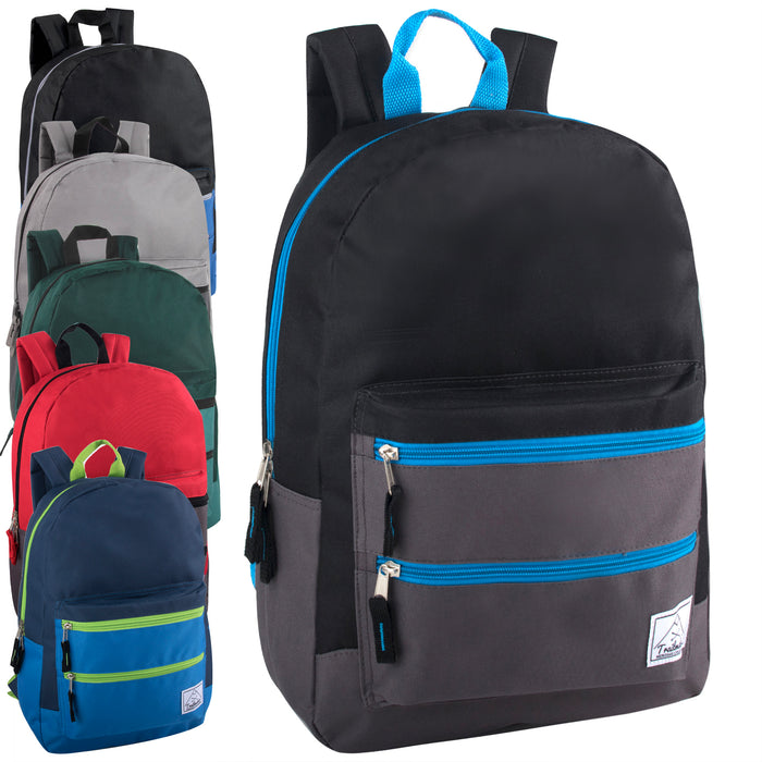 17 Inch Double Front Zippered Pocket Backpack - BagsInBulk.com