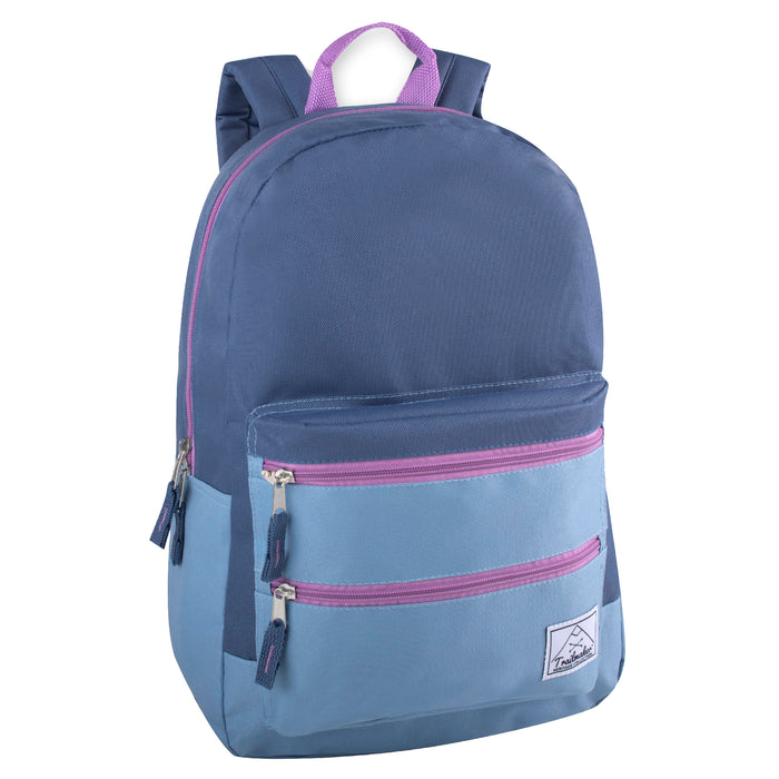 17-Inch Bulk Double Front Zippered Pocket Backpack - Light Blue