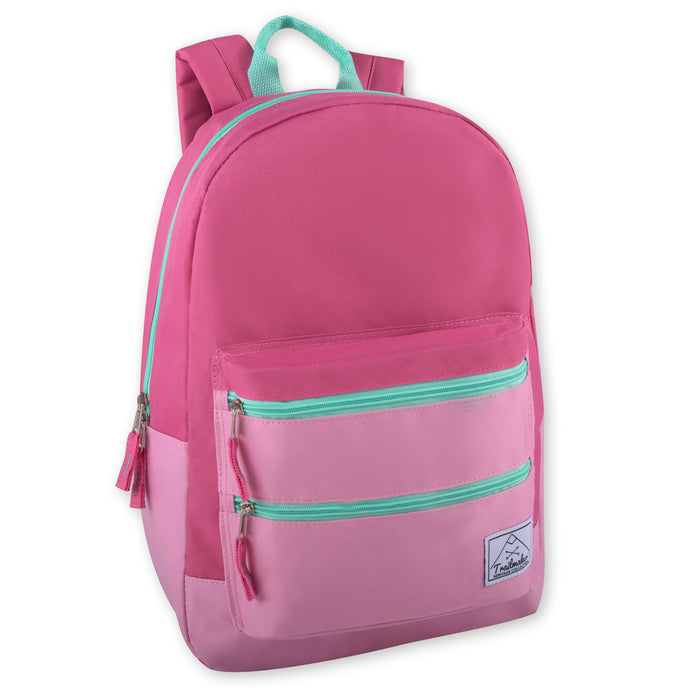 17-Inch Double Front Zippered Pocket Backpack - Single Colors - BagsInBulk.com
