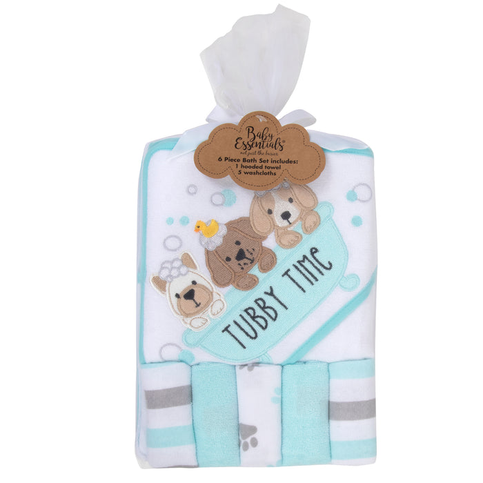 Puppy Hooded Bath Towel & 5 Wash Cloth Baby Bath Sets - BagsInBulk.com