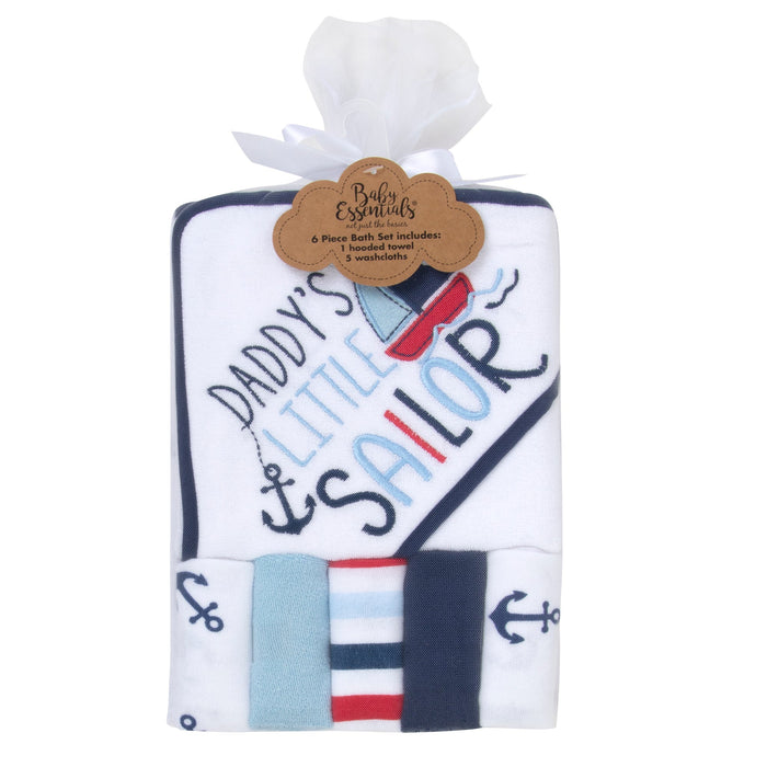 Little Sailor Hooded Bath Towel & Wash Cloth Baby Bath Sets - BagsInBulk.com