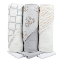 6 Piece Hooded Bath Towel & Wash Cloth Baby Bath Sets - Puppy Theme - BagsInBulk.com