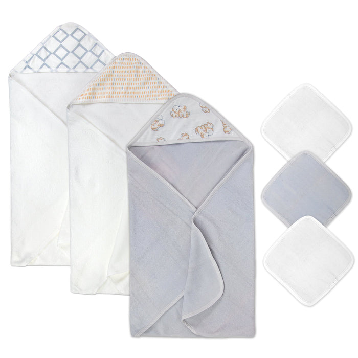 6-Piece Baby Bath Set with Hooded Bath Towel & Wash Cloth - Puppy Theme - BagsInBulk.com