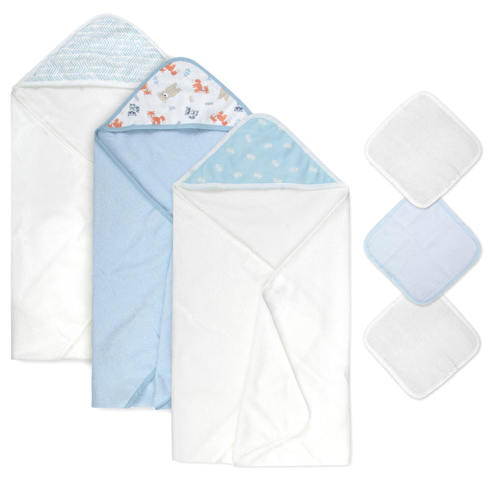 6-Piece Baby Bath Set with Hooded Bath Towel & Wash Cloth - Woodland Theme - BagsInBulk.com