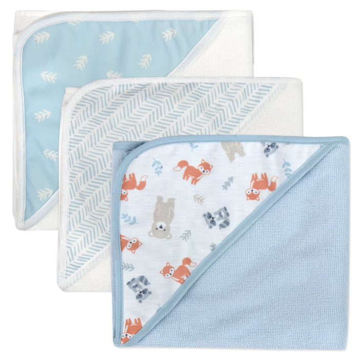 6 Piece Hooded Bath Towel & Wash Cloth Baby Bath Sets - Woodland Theme - BagsInBulk.com