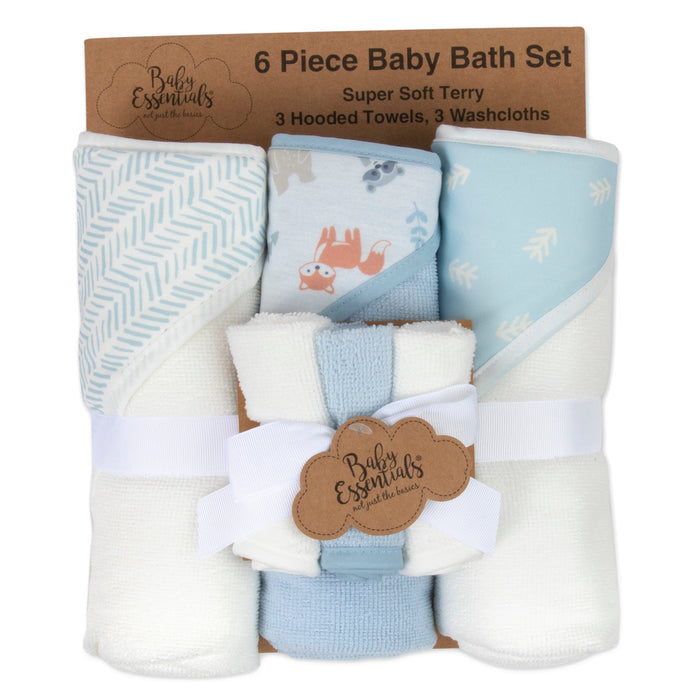 6-Piece Baby Bath Set with Hooded Bath Towel & Wash Cloth - Woodland Theme - BagsInBulk.com