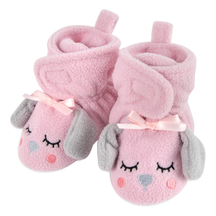 Fleece Baby Booties - Cozy Pink Puppy - BagsInBulk.com