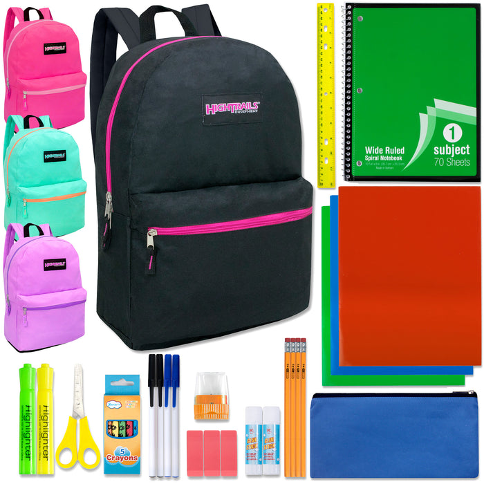 19" Side Pocket Backpack with 28-Piece School Supply Kit - 4 Girls Color - BagsInBulk.com