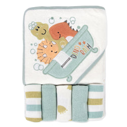 6 Piece Hooded Towel & Wash Cloth Baby Bath Sets - Little Dinosaurs - BagsInBulk.com