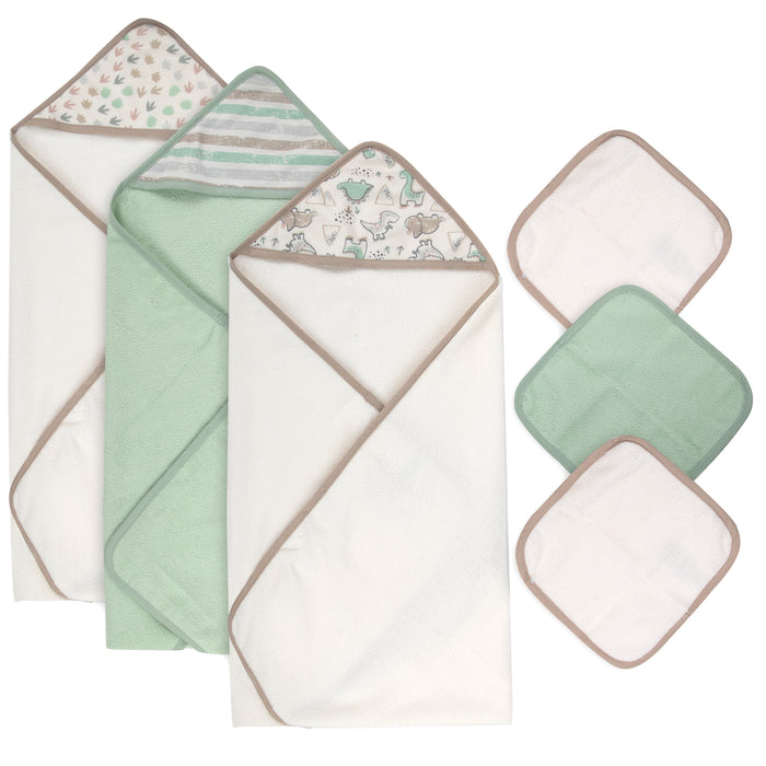 6-Piece Baby Bath Set with Hooded Bath Towel & Wash Cloth - Dinosaur Theme - BagsInBulk.com