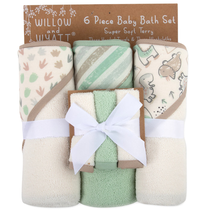 6-Piece Baby Bath Set with Hooded Bath Towel & Wash Cloth - Dinosaur Theme - BagsInBulk.com