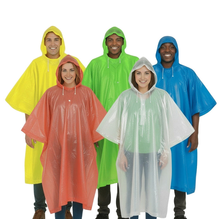 Disposable Rain Ponchos - 5 Colors - BagsInBulk.com