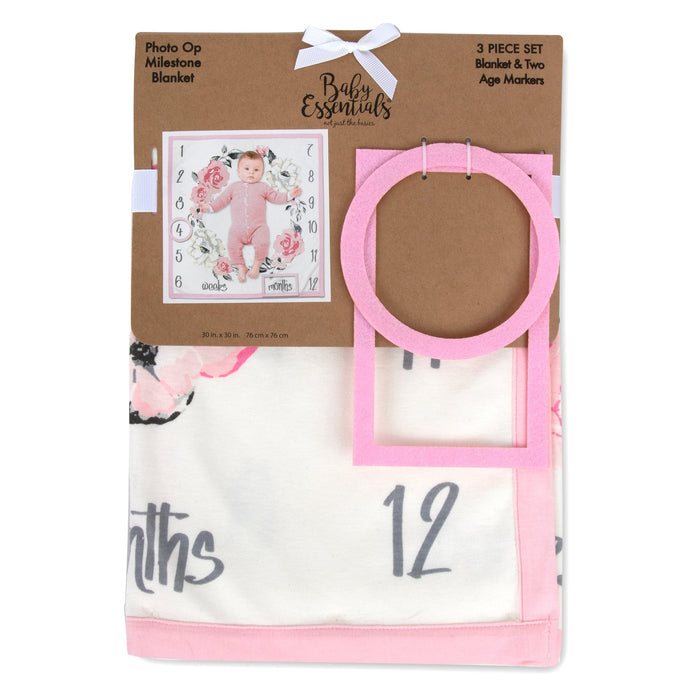 Photo Op Milestone Blanket - Pink Floral - BagsInBulk.com