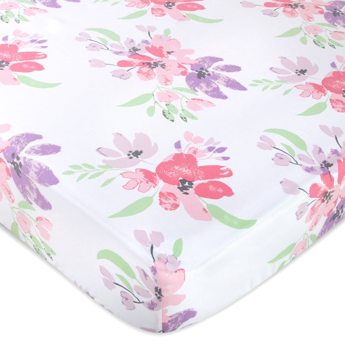 Purple & Pink Floral Fitted Crib Mattress Sheets -2 Pack - BagsInBulk.com