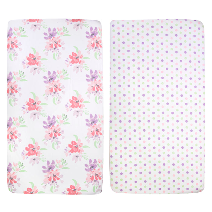 Purple & Pink Floral Fitted Crib Mattress Sheets -2 Pack - BagsInBulk.com