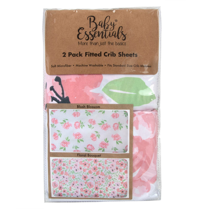 Baby Crib Mattress Fitted Sheets 2-Pack - Floral Pink - BagsInBulk.com