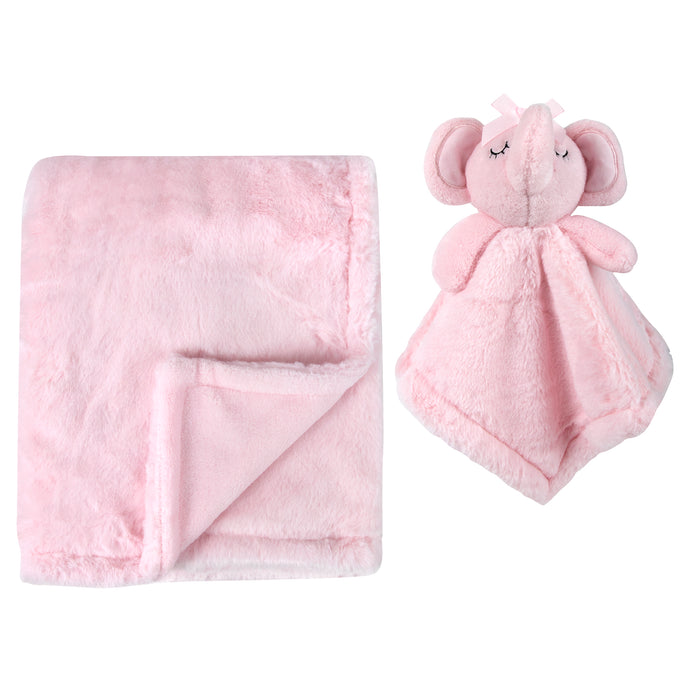 Baby 2 Piece Set Fleece Blankets 36" x 30" & Snuggler - Pink Elephant - BagsInBulk.com