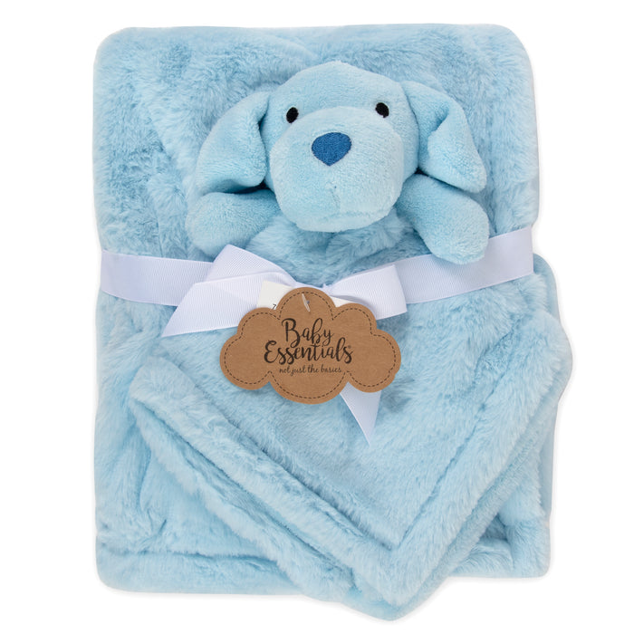 Baby 2 Piece Set Fleece Blankets 36" x 30" & Snuggler - Blue Puppy - BagsInBulk.com