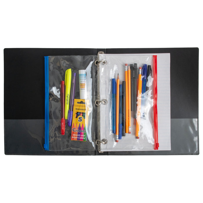 Wholesale 3 Ring Binder Clear Pencil Case - Assorted - BagsInBulk.com