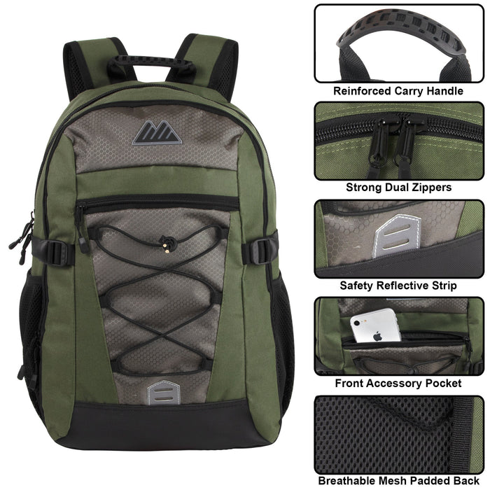 19 Inch Bungee Jacquard Cord Backpack With Padded Laptop Section - Green - BagsInBulk.com