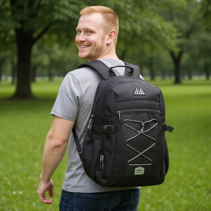 19 Inch Bungee Jacquard Backpack with Padded Laptop Section - BagsInBulk.com