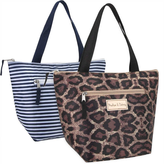 Wholesale Fridge Pak Printed Lunch Tote Bags - Cheetah/Stripes - 