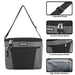 Grey Fridge Pak 12-can cooler bag with black front pocket, adjustable strap, double zippers, and PEVA lining.