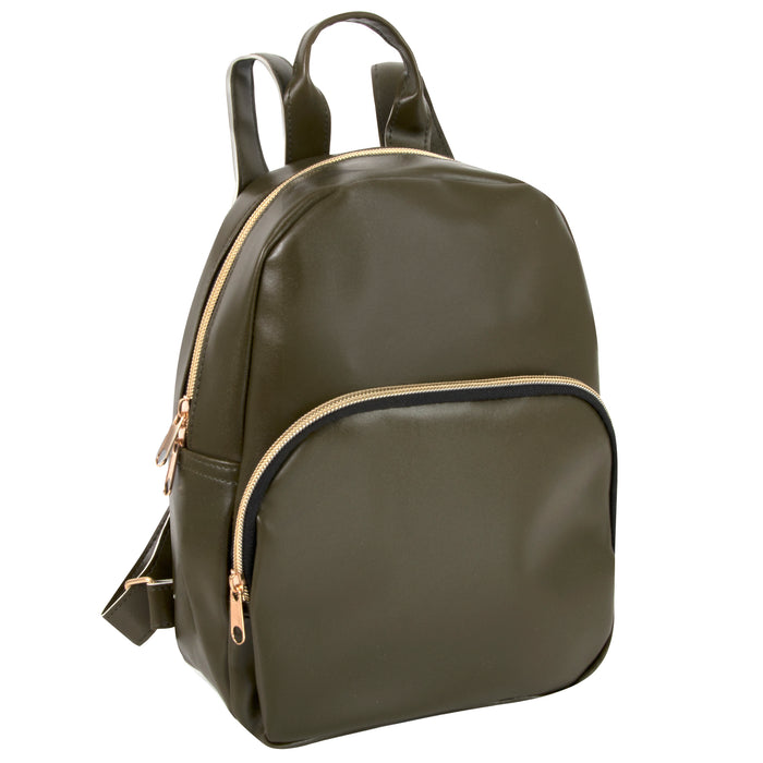 Mini 10 Inch Green Vinyl Backpack With Front Dome Zipper Pocket - BagsInBulk.com