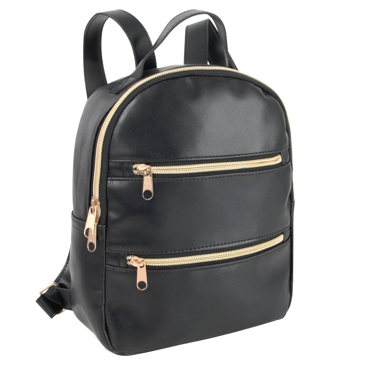 Mini Backpack 10 Inch Black Vinyl With Double Front Zippered ...