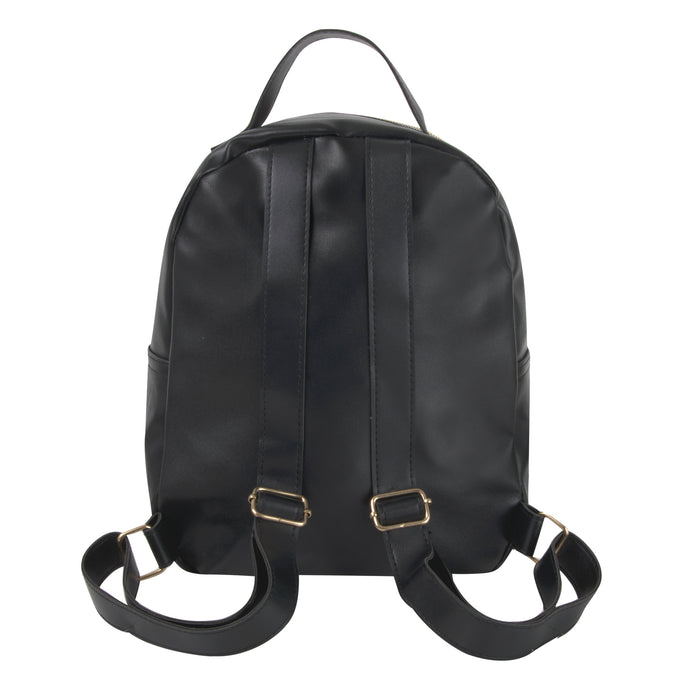 Mini 10 Inch Black Vinyl Backpack With Double Front Zippered - BagsInBulk.com