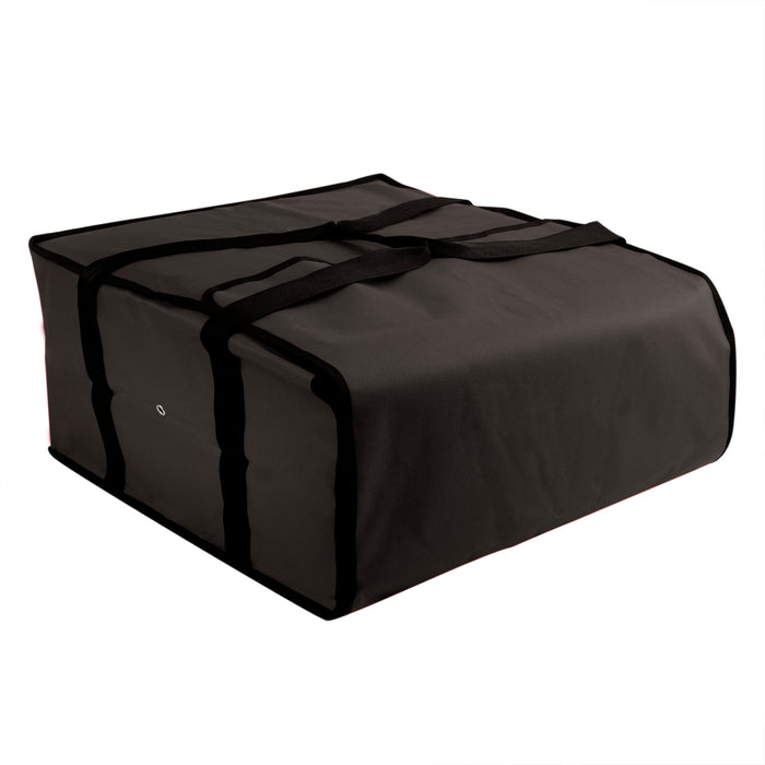 Black Trailmaker insulated pizza carrier with top handle and Velcro closure.
