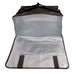 Black Trailmaker insulated pizza carrier, open to show silver PEVA lining and Velcro closure.
