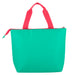 Green Fridge Pak insulated lunch tote with red handles and zipper, 13x10x4.5 inches.