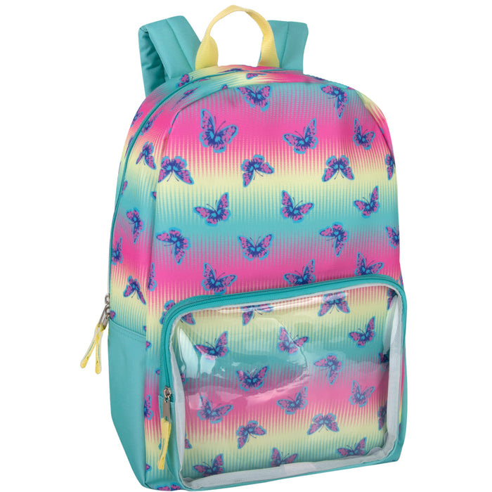 17 Inch Butterfly Printed Backpack With 8 Piece School Supply Kit