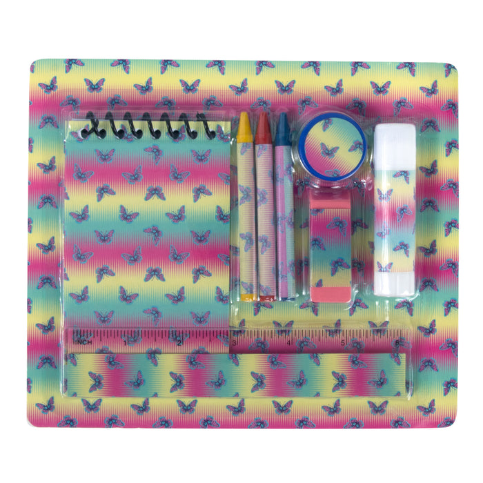 17 Inch Butterfly Printed Backpack With 8 Piece School Supply Kit