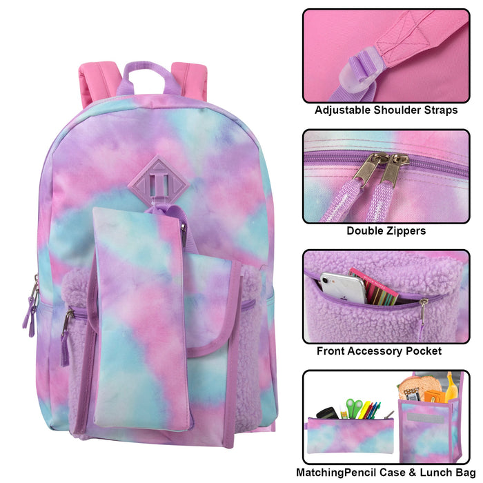 3 In 1 17 Inch Purple Cloud Themed Backpack With Lunch Bag & Pencil Case - BagsInBulk.com