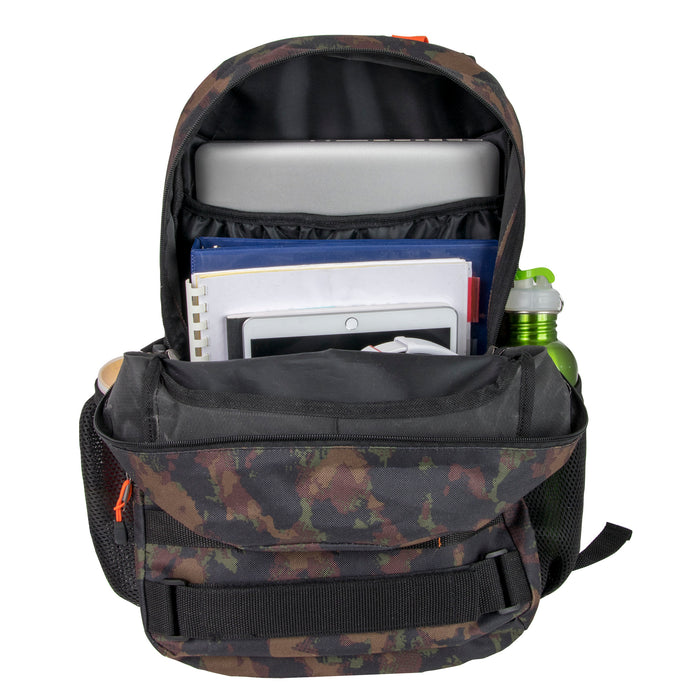 19 Inch Daisy Chain Strap Skate Backpack with Laptop Section - Camo - BagsInBulk.com