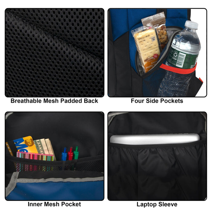 backpack laptop sleeve side pockets FR Fashion Co. 18" Anti-Theft Pocket Travel Blue One large main compartment 24-pack Bulk 19" Multi Pocket