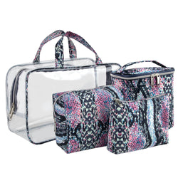 Clear Cosmetic Traveling Case With 3 Cosmetic Bags & Pouch - BagsInBulk.com