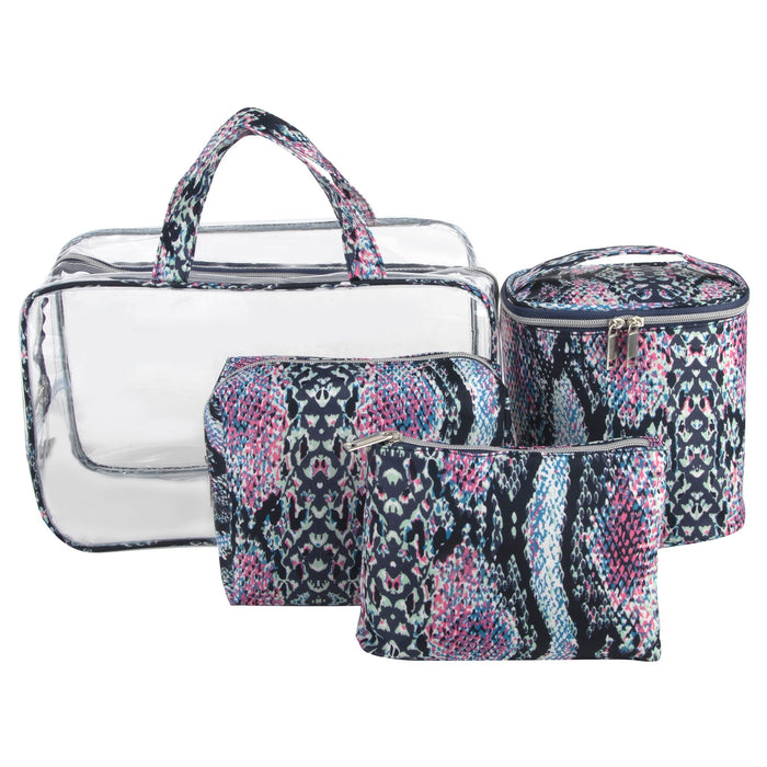 Clear Cosmetic Traveling Case With 3 Cosmetic Bags & Pouch - BagsInBulk.com