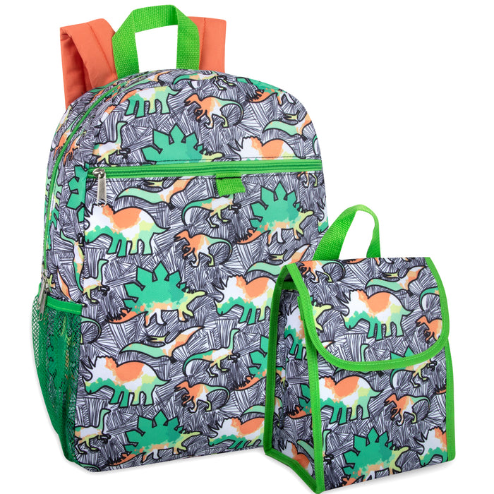 16 Inch 2 In 1 Backpack With Match Lunch Bag - Dinosaur Print - BagsInBulk.com