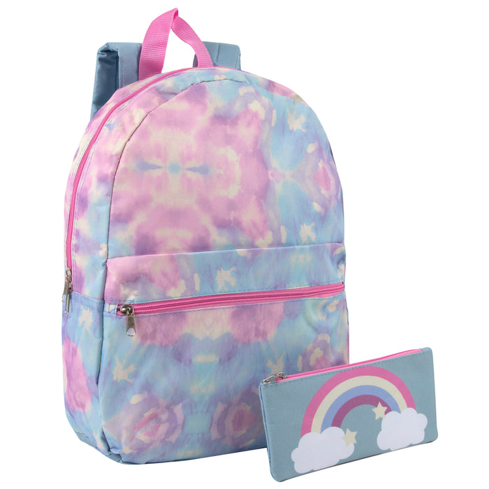 17-Inch Printed Rainbow Backpack With Matching Pencil Case - BagsInBulk.com