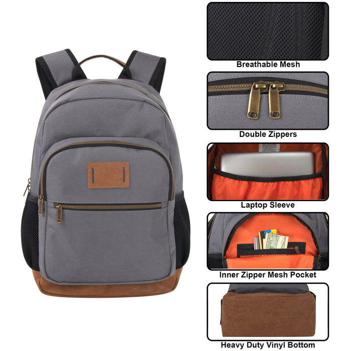 18.5-inch Multi Pocket Backpack w Vynl Bottom  - 3 Colors - BagsInBulk.com