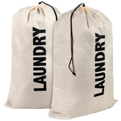 Wholesale "Laundry" Graphic Drawstring Laundry Bag 2-Pack - Beige - BagsInBulk.com