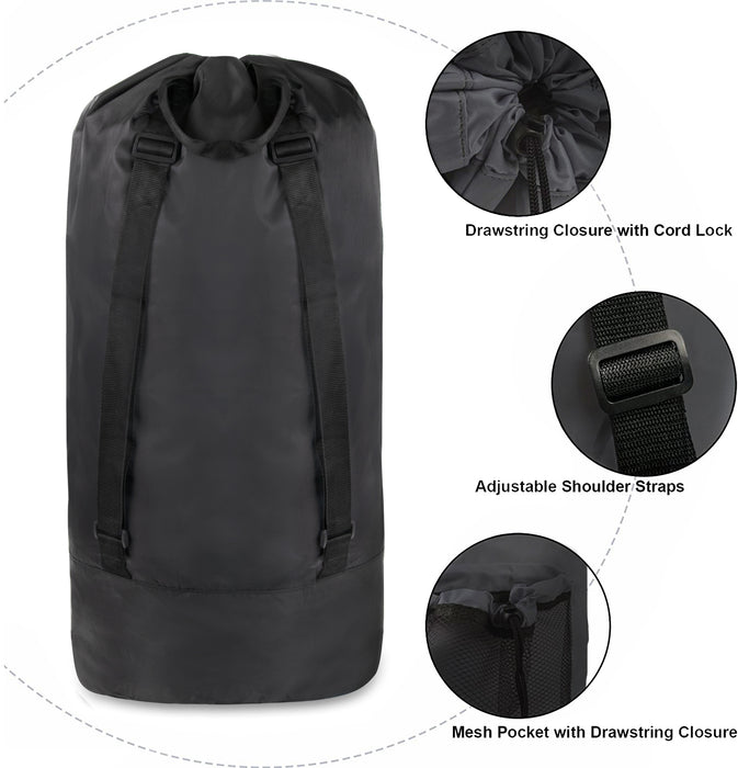 Wholesale Laundry Bag Backpack with Front Mesh Pocket - Black - BagsInBulk.com