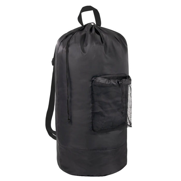 Wholesale Laundry Bag Backpack with Front Mesh Pocket - Black - BagsInBulk.com