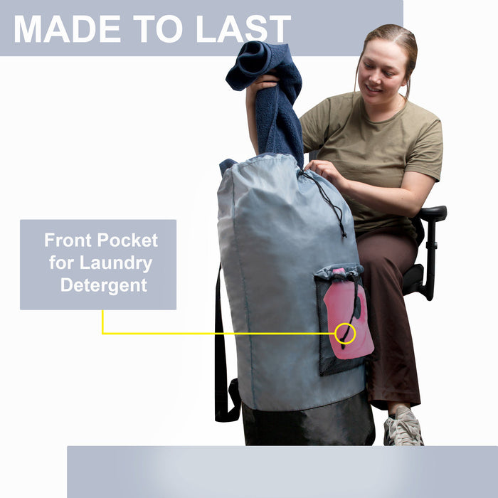 Wholesale Laundry Bag Backpack with Front Mesh Pocket - Grey - BagsInBulk.com