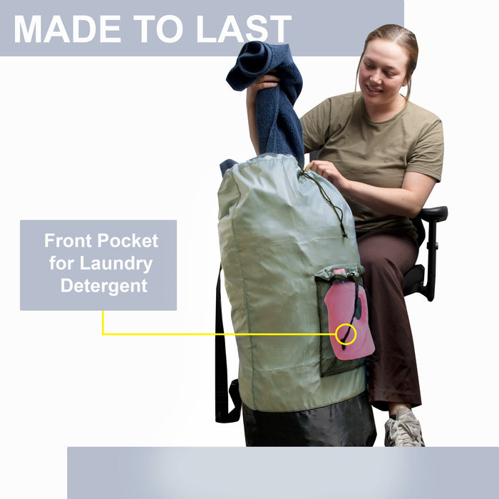 Wholesale Laundry Bag Backpack with Front Mesh Pocket - Khaki - BagsInBulk.com