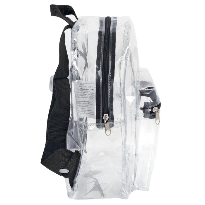 12-inch Clear Mini Backpack - Black - BagsInBulk.com