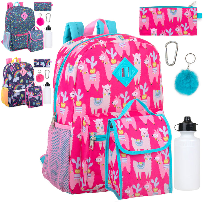 6 In 1 Themed 16 Inch Backpack With Lunch Bag, Water Bottle, Clip, Key Chain & Pencil Case - BagsInBulk.com